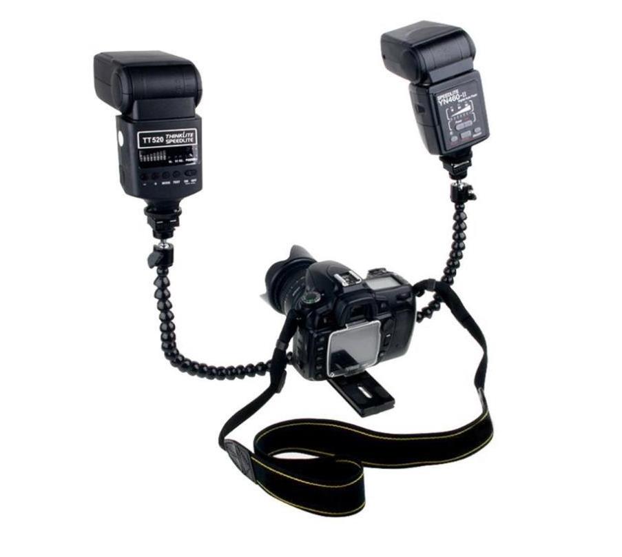 Live Brodcast Portable Octopus Flexible Dual Arm Stand Dual 1/4 Hot Shoe Adapter Twin Flash Bracket for Macro Shot