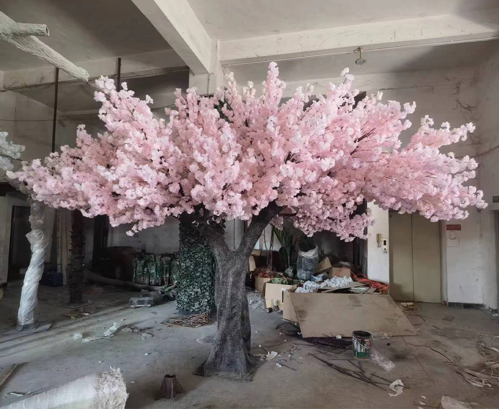 outdoor indoor faux sakura artifical pink white flower tall plant artificial fake cherry blossom tree for wedding events decor