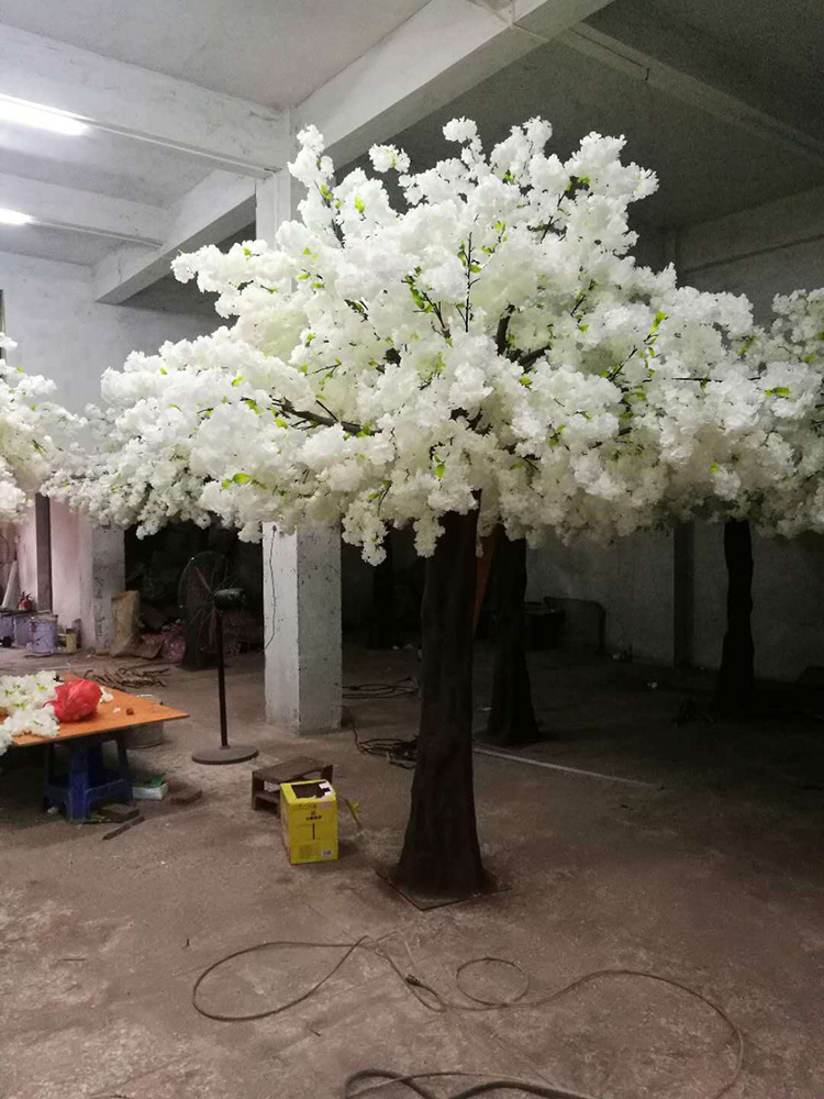 China Factory Wholesale Custom fiberglass trunk Artificial Silk Indoor White Cherry Blossom Trees for Sale