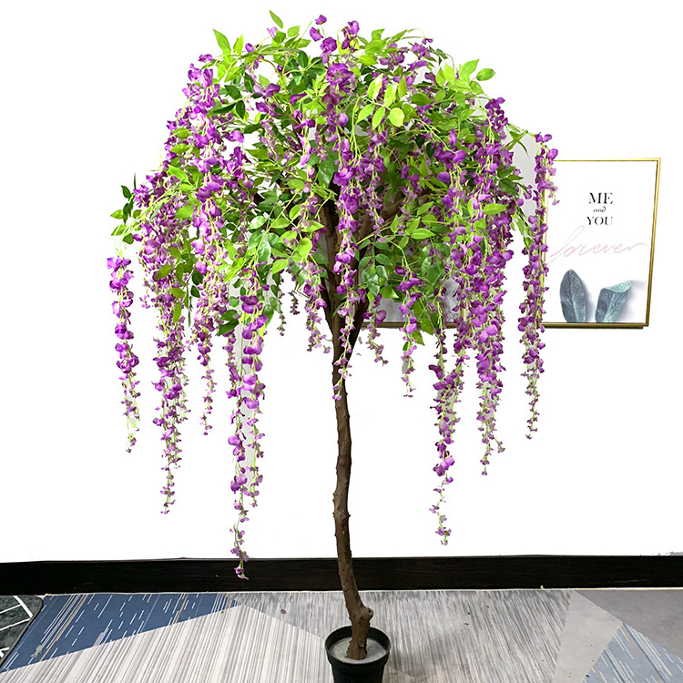 indoor artificial potted purple flower floribunda trees,large outdoor artificial bonsai blue moon wisteria vine plant trees