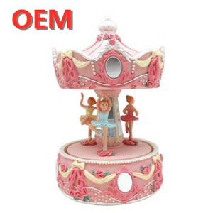 OEM Customized  Dancing Ballerina Carousel Figurine in Polyresin carousel Christmas Music Box toy