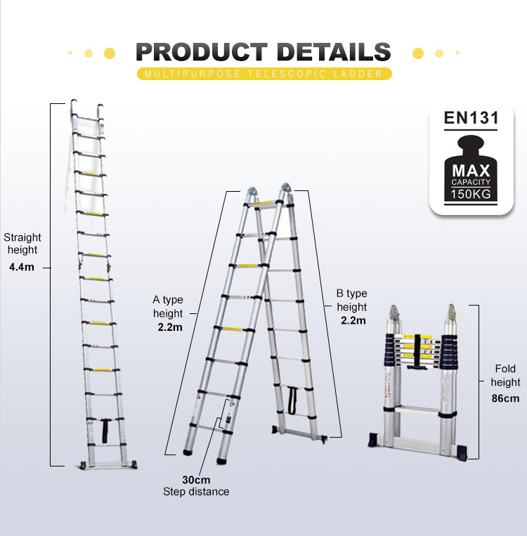 3.2m 4.4m 5m 6m foldable easy store step compact folding multipurpose aluminum telescopic ladder for car roof