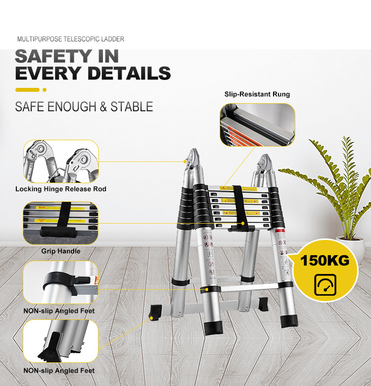 3.2m 4.4m 5m 6m foldable easy store step compact folding multipurpose aluminum telescopic ladder for car roof