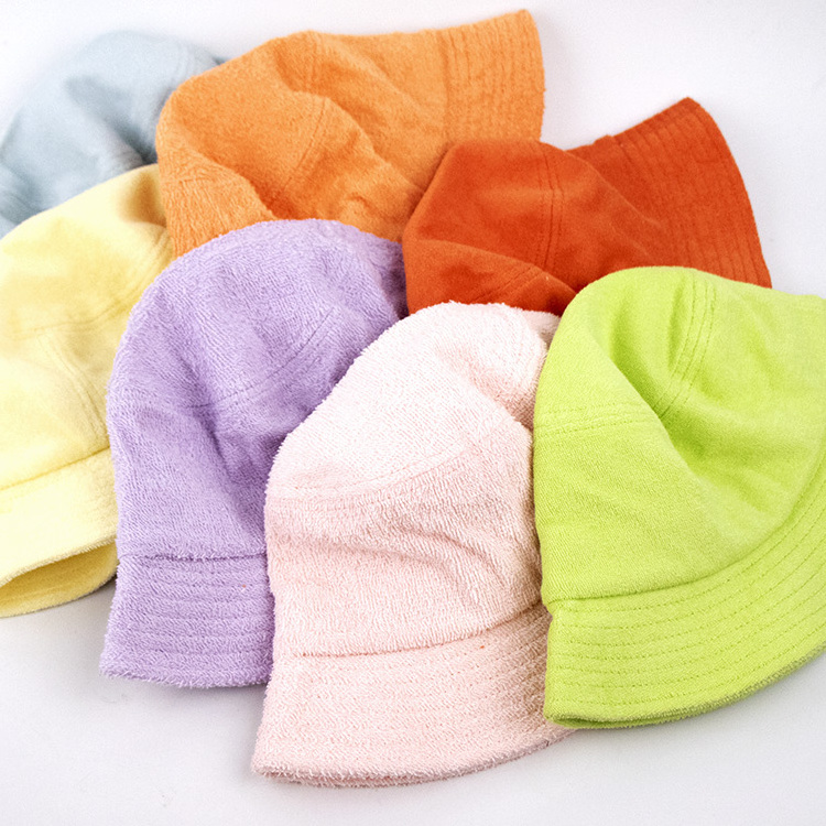 Wholesale Designer Popular Adult Unisex Multi Color Blank Foldable Custom Cotton Terry Cloth Towel Bucket Hat