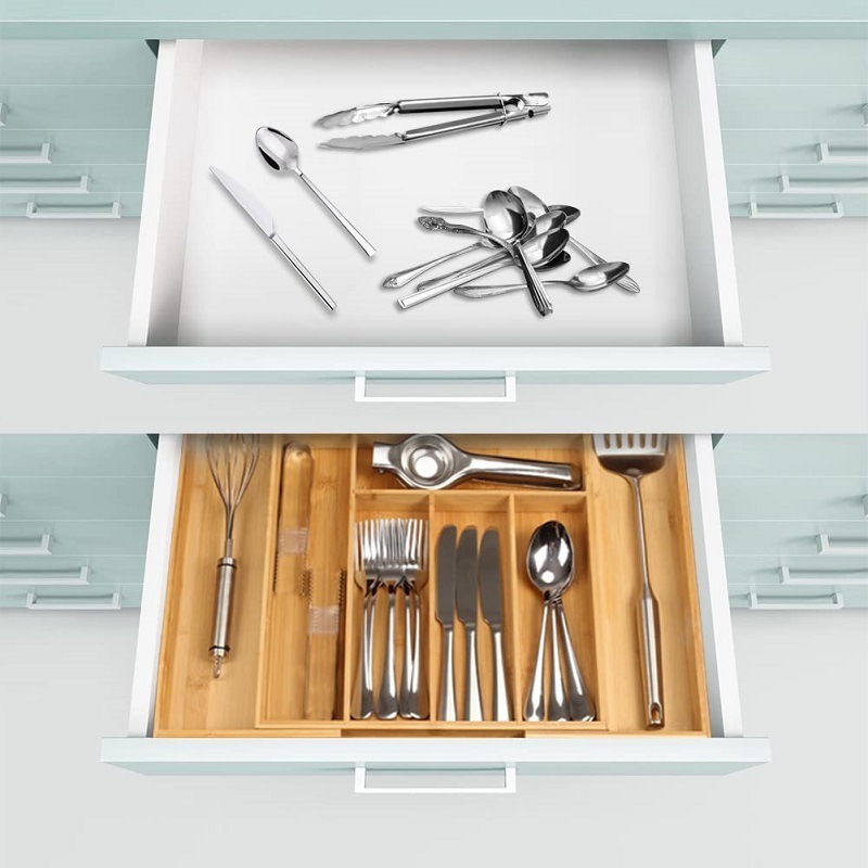 Kitchen Utensils Drawer Organizer Bamboo Expandable Kitchen Cutlery Tray Expandable Wood Utensil Organizer