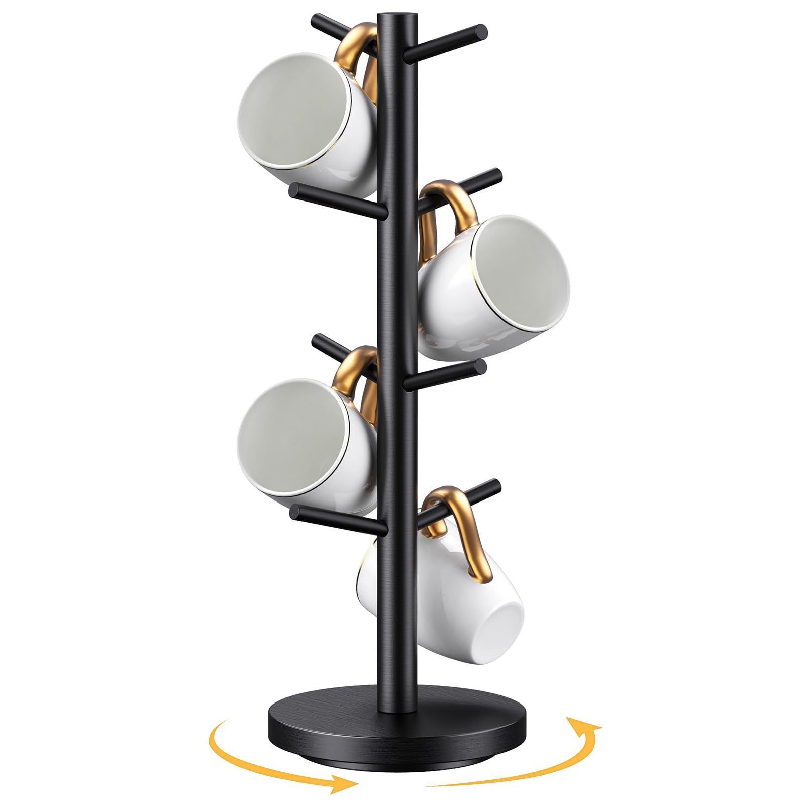 Kitchen & Tabletop Coffee Mug Water Bottle Rack Tree 8 Hooks Wooden Cup Organizer 4 Layer Rotating Mug Hanger Stands