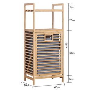 Houseware Bamboo Laundry Basket Shelf 2 3 4 Tiers Dirty Clothes Tilt-out Removable Inner Fabric Basket Laundry Hamper Basket