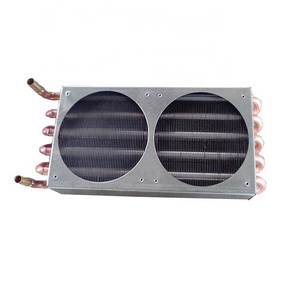 Small air cooled condenser evaporator heat exchanger with two fans