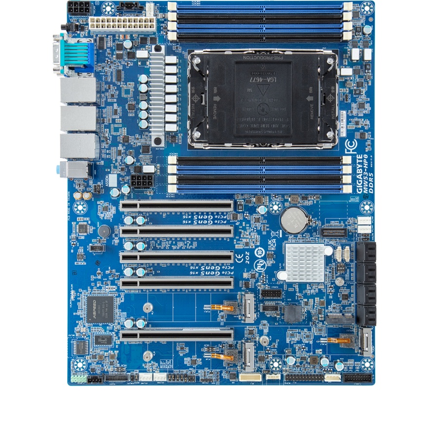 Original  Gigabyte MW53-HP0 Workstation Motherboard  Intel Xeon W-2400  Single processor DDR5 Memory AST2600 Graphics  ATX Form