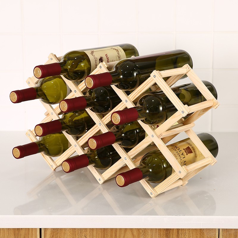 Stackable solid wood in modern China 10-bottle wine rack, living room decoration cabinet, red wine wood display rack