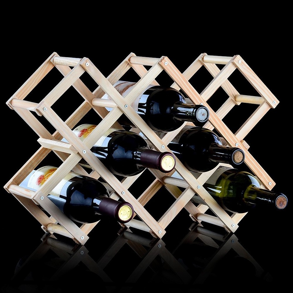 Stackable solid wood in modern China 10-bottle wine rack, living room decoration cabinet, red wine wood display rack