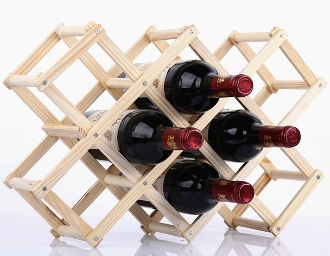 Stackable solid wood in modern China 10-bottle wine rack, living room decoration cabinet, red wine wood display rack