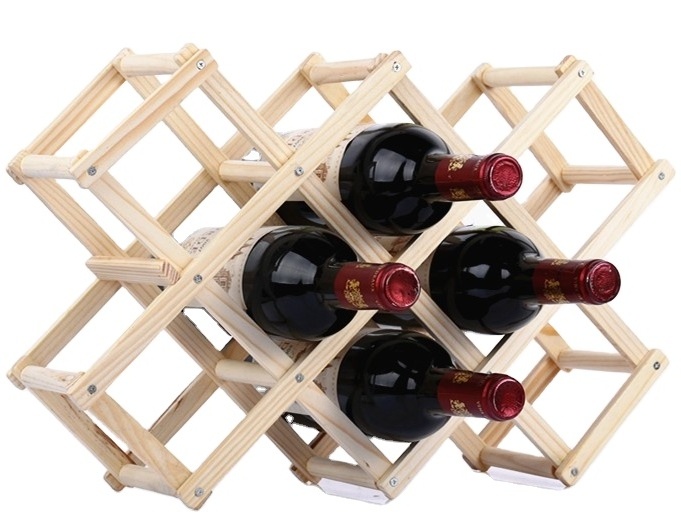 Stackable solid wood in modern China 10-bottle wine rack, living room decoration cabinet, red wine wood display rack