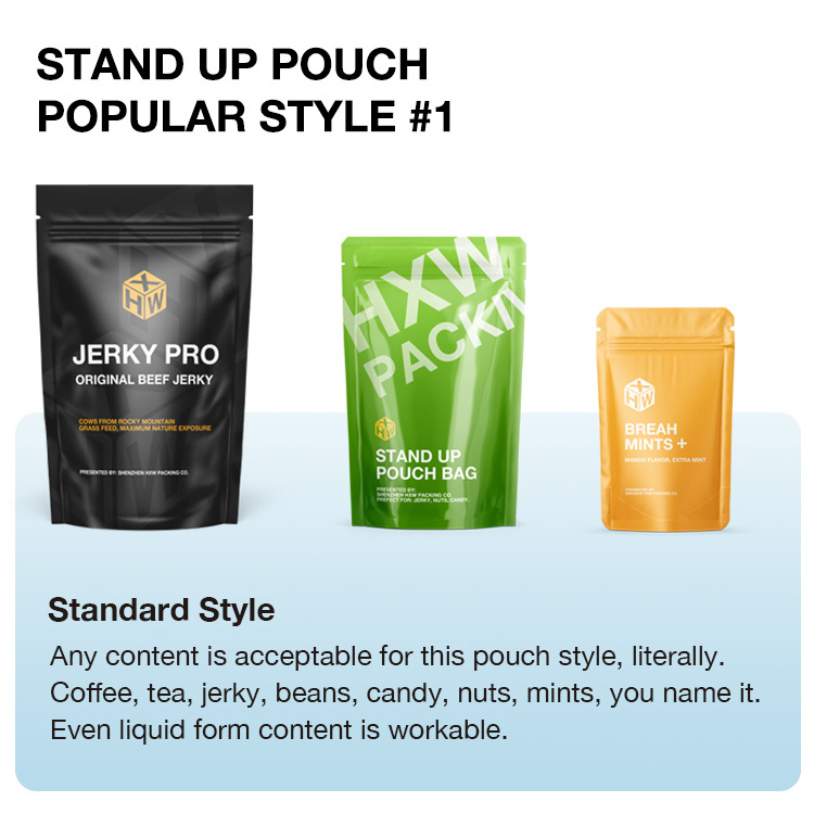 Customized Printing Resealable Food Pouches Reusable Ziplock Mylar Popcorn Packaging Stand Up Pouch Bag