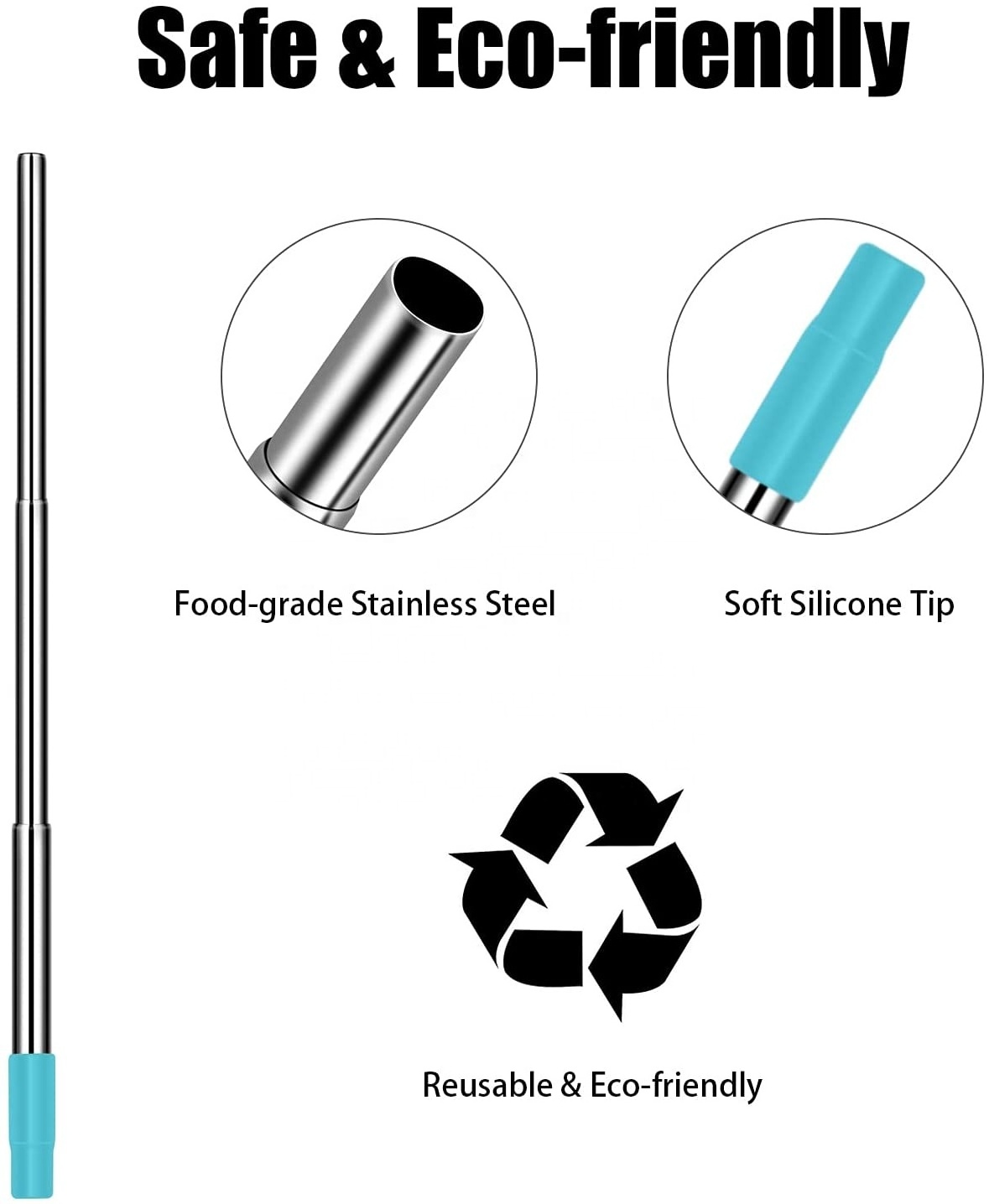 Reusable Collapsible Stainless Steel Straw with metal Case Silicone Tip and Cleaning Brush, Telescopic Portable drinking straw