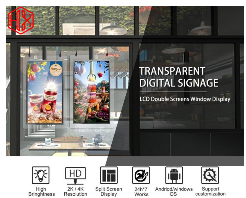 China HXXK TOUCH double sided 4k digital signage factories 43inch Supermarket double side hanging advertising