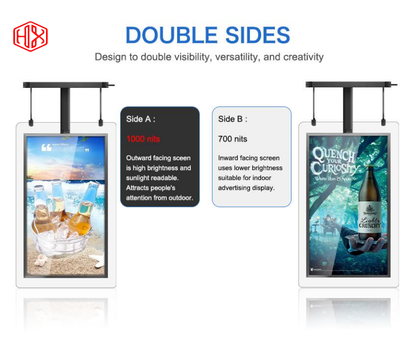 China HXXK TOUCH double sided 4k digital signage factories 43inch Supermarket double side hanging advertising