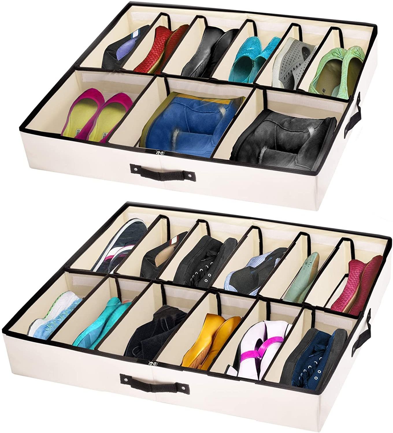 Under Bed Shoe Organizer Fits 12 Pairs  Made with Sturdy & Breathable Materials