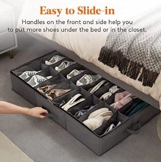 Under Bed Shoe Storage Organizer Set of 2, Total Fit 32 Pairs of Shoes, Shoe Rack Organizer Container with Reinforced