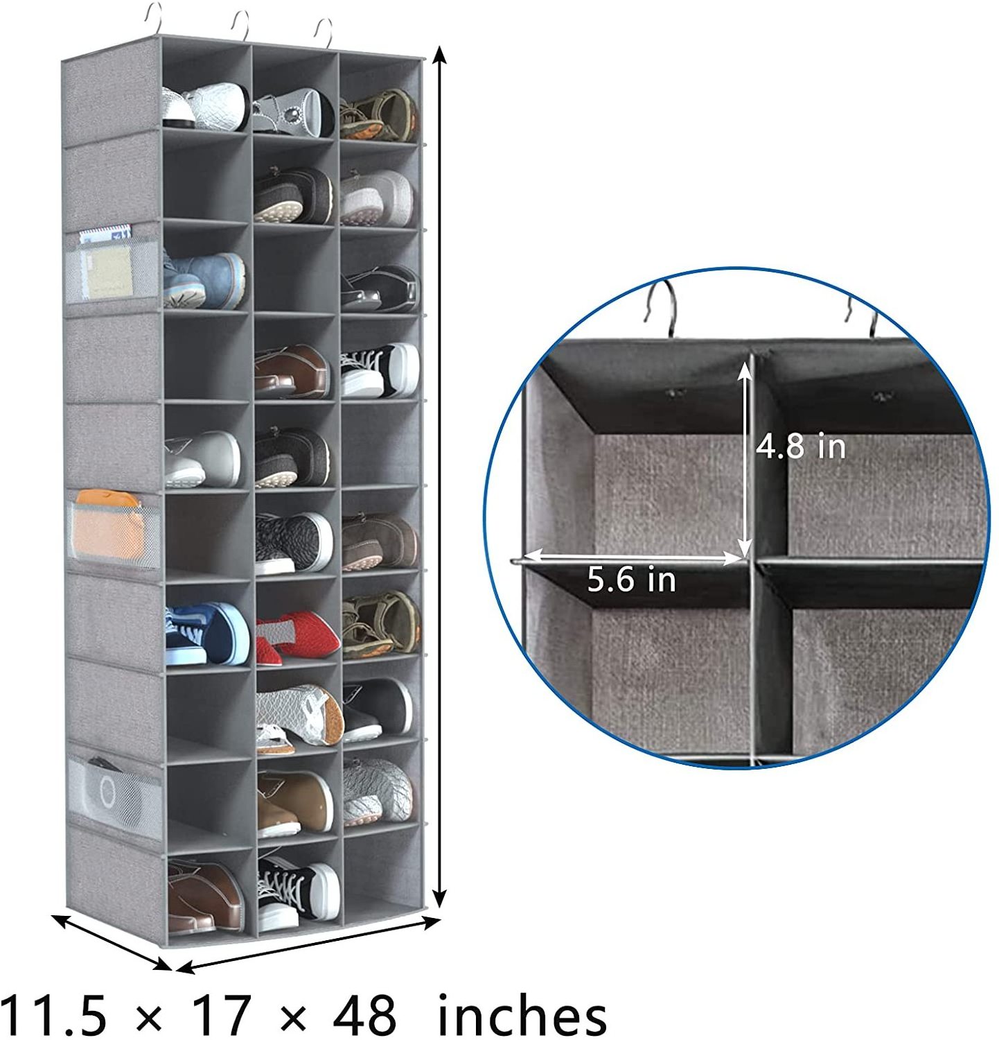 24 Pockets Over the Door Shoe Organizer Hanging Shoe Organizer for Closet, Space Saving Mesh Large Pocket