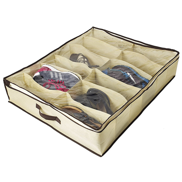 Under Bed Shoe Organizer Fits 12 Pairs  Made with Sturdy & Breathable Materials