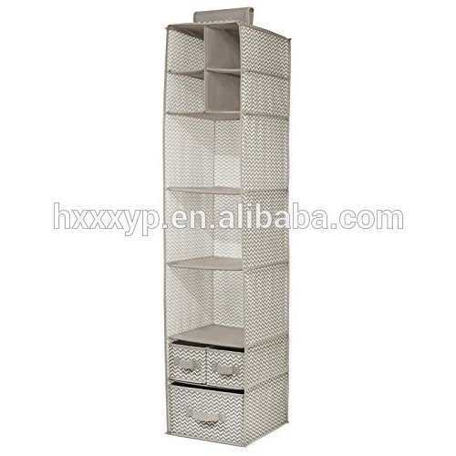 6-Shelf Hanging Closet Organizer, Hanging Shelves for Closet with 3 Divisible Drawers & Side Pocket