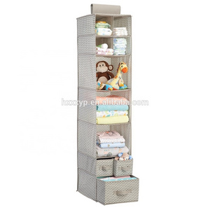 6-Shelf Hanging Closet Organizer, Hanging Shelves for Closet with 3 Divisible Drawers & Side Pocket