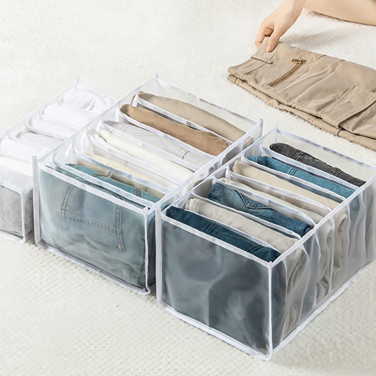 Foldable Closet Drawer Organizer Clothes Drawer Mesh Separation Box Portable Bedroom Closet Organizers