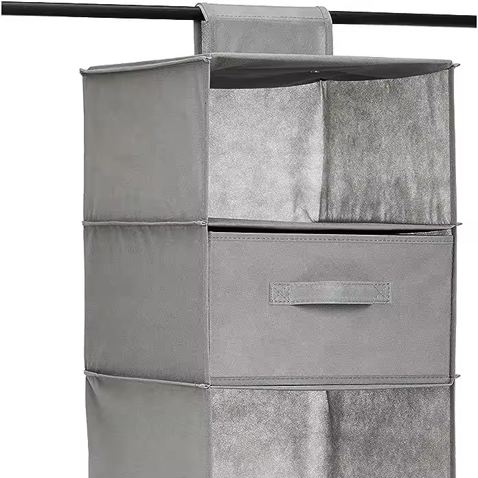 6-Tier Hanging Shelf Closet Storage Organizer with Removable Drawers, Grey, 6.9