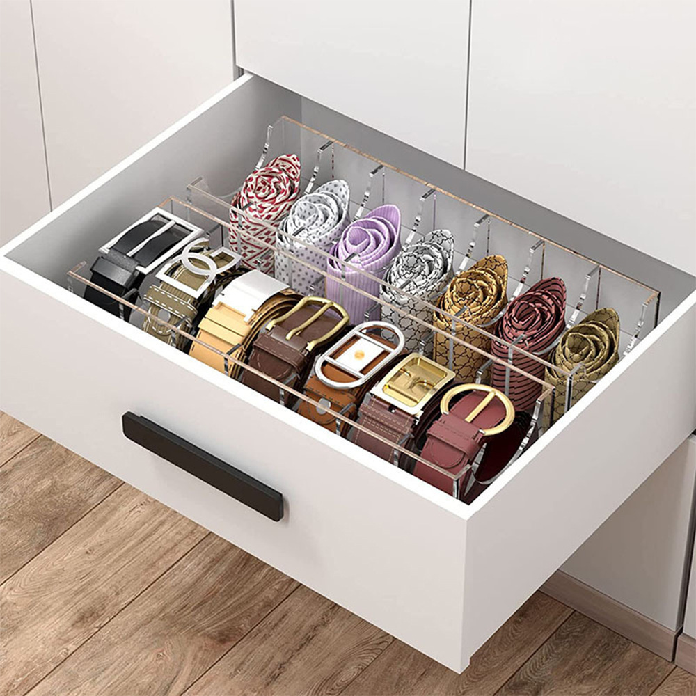 5/7 Compartments Rack Transparent Closet Drawer Tie Watches Jewelry Makeup Bracelets Rings Acrylic Belt Organizer