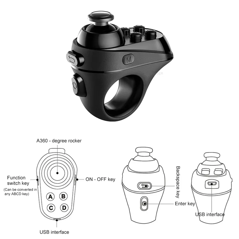 R1 ring wireless BT gamepad VR 3D virtual reality glasses headset remote control