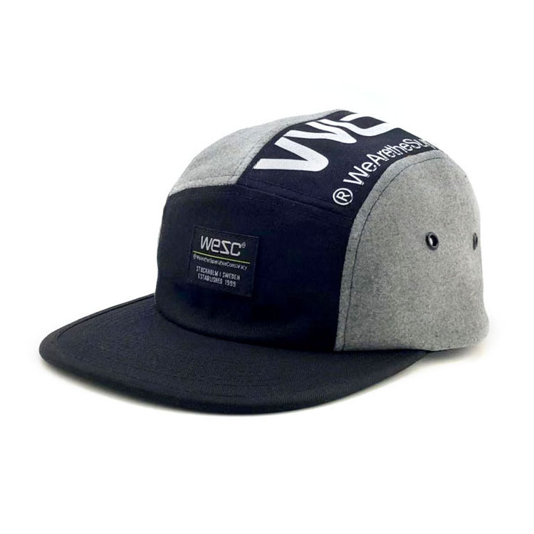 Print Flat Brim 5 Panel Caps with Woven Label