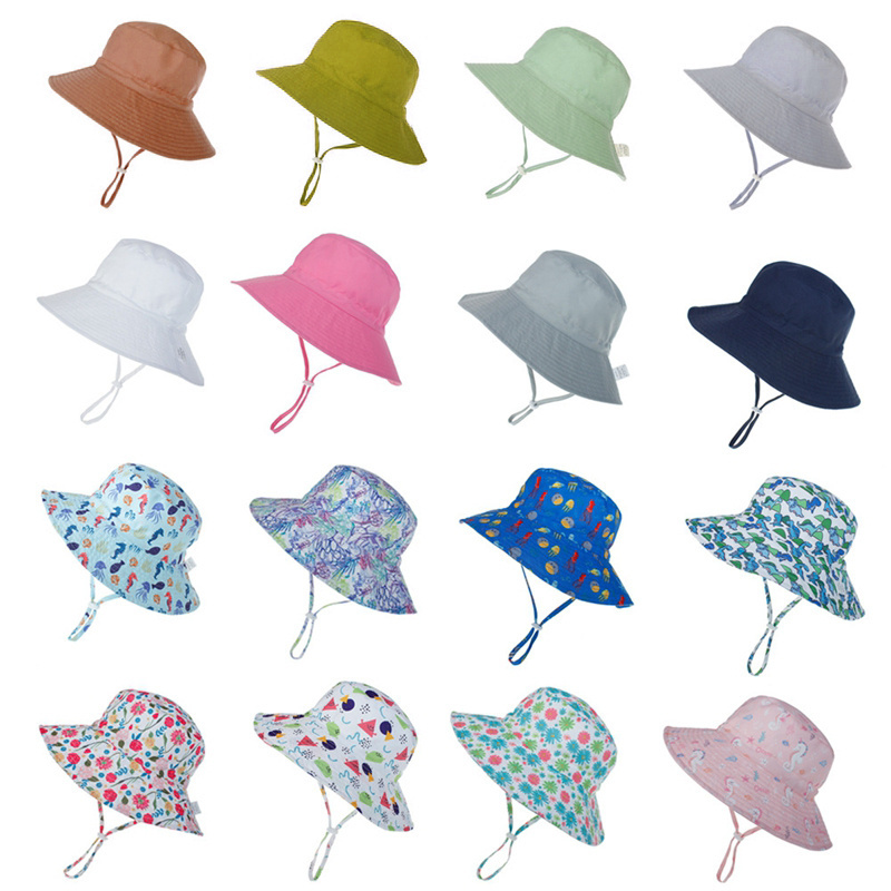 Summer Bulk New Design Adjustable Colorful Toddler fisherman Sun Hat Plain Polyester Cotton Baby Children Kids Bucket Hat