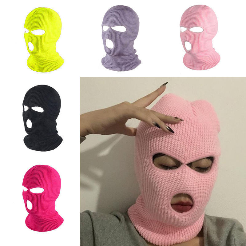 Wholesale Windproof  Cycling Balaclava custom Embroidered Logo Full Face Knitted winter hat Three 3 Hole Ski Mask