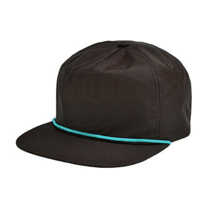 High Quality Wholesale Plain Custom 3d embroidery unstructured 5 Panel  Nylon Snapback Hat with Rope