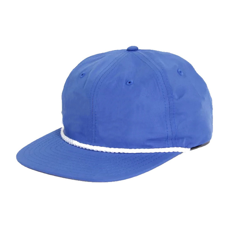 High Quality Wholesale Plain Custom 3d embroidery unstructured 5 Panel  Nylon Snapback Hat with Rope