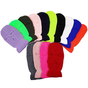 Wholesale Windproof  Cycling Balaclava custom Embroidered Logo Full Face Knitted winter hat Three 3 Hole Ski Mask