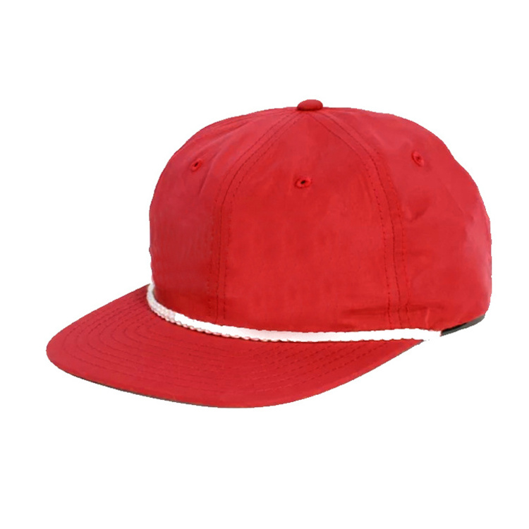 High Quality Wholesale Plain Custom 3d embroidery unstructured 5 Panel  Nylon Snapback Hat with Rope