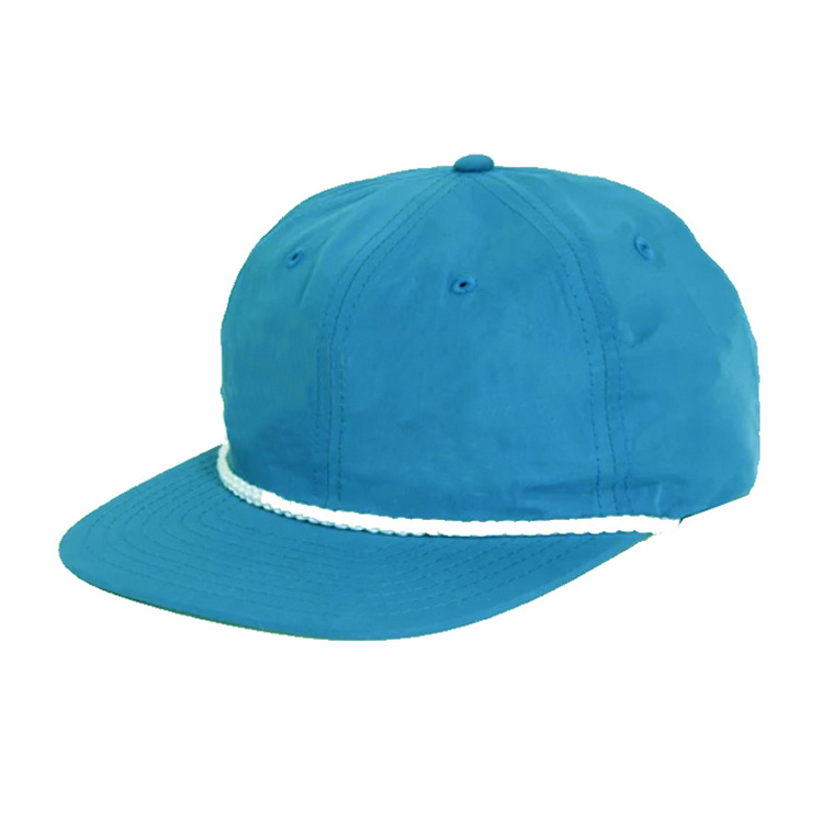 High Quality Wholesale Plain Custom 3d embroidery unstructured 5 Panel  Nylon Snapback Hat with Rope