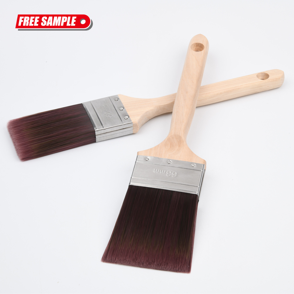 Polyester paint brush Tapered filament Synthetic paint brush stainless ferrule natural long wood handle brush for painting