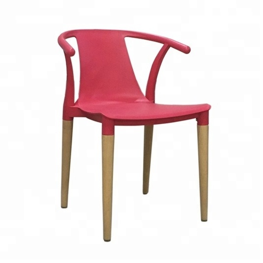 China Cheap Arm Restaurant Chairs Black Plastic Frame Wooden Legs Kitchen Chairs For Sale