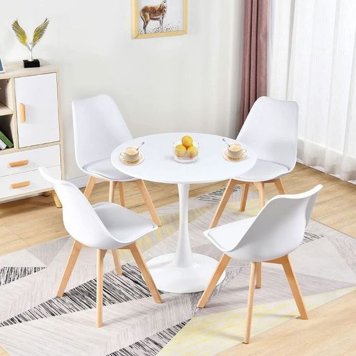 Painted MDF Board painted metal base round wooden mdf plywood dining table