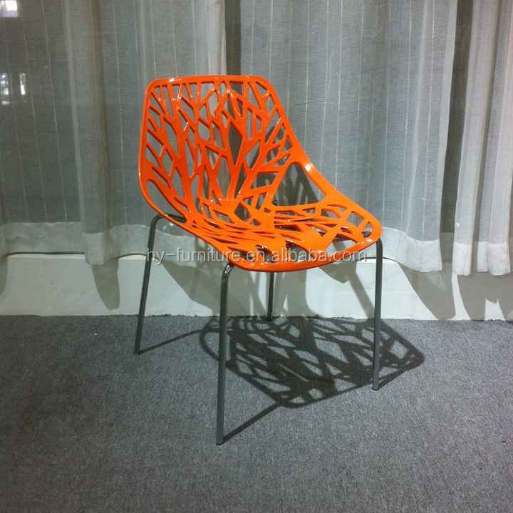 Tree Branch Pattern Stackable Forest PP Plastic Chair with Steel Legs