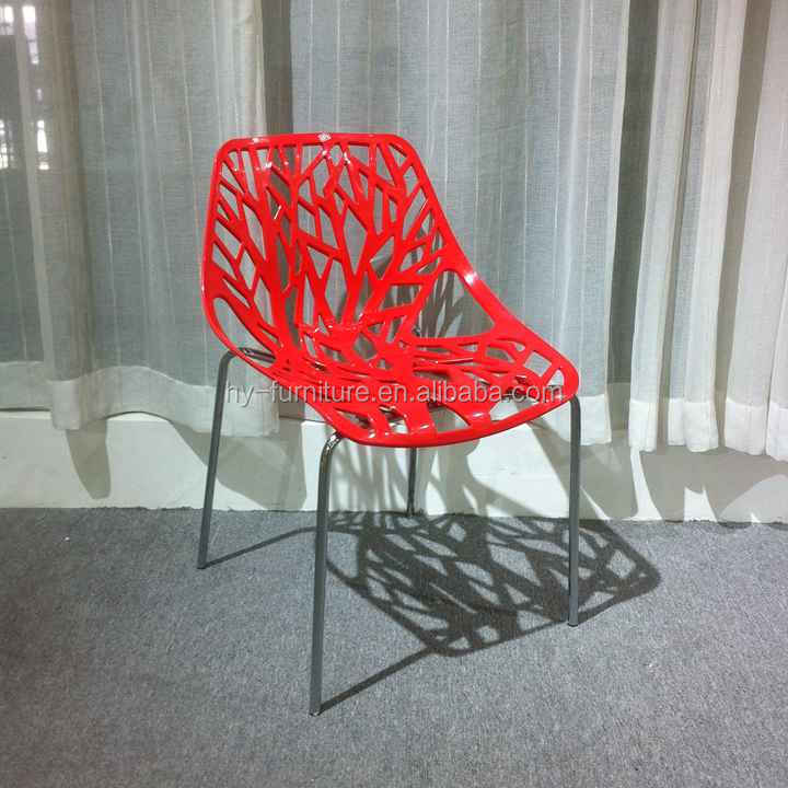 Tree Branch Pattern Stackable Forest PP Plastic Chair with Steel Legs