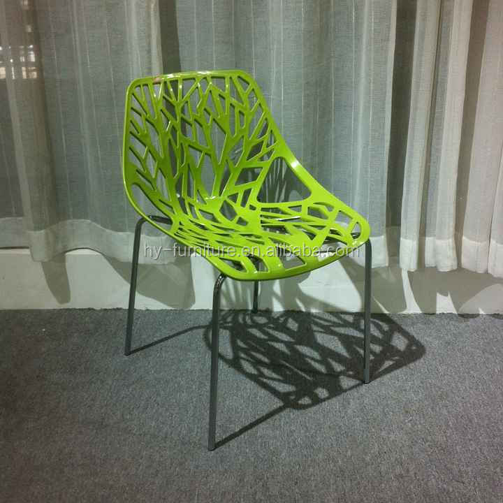 Tree Branch Pattern Stackable Forest PP Plastic Chair with Steel Legs