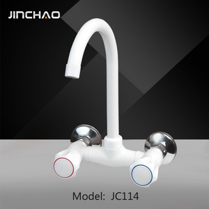 white PP material double handle cold and hot water faucet bathroom plastic faucet