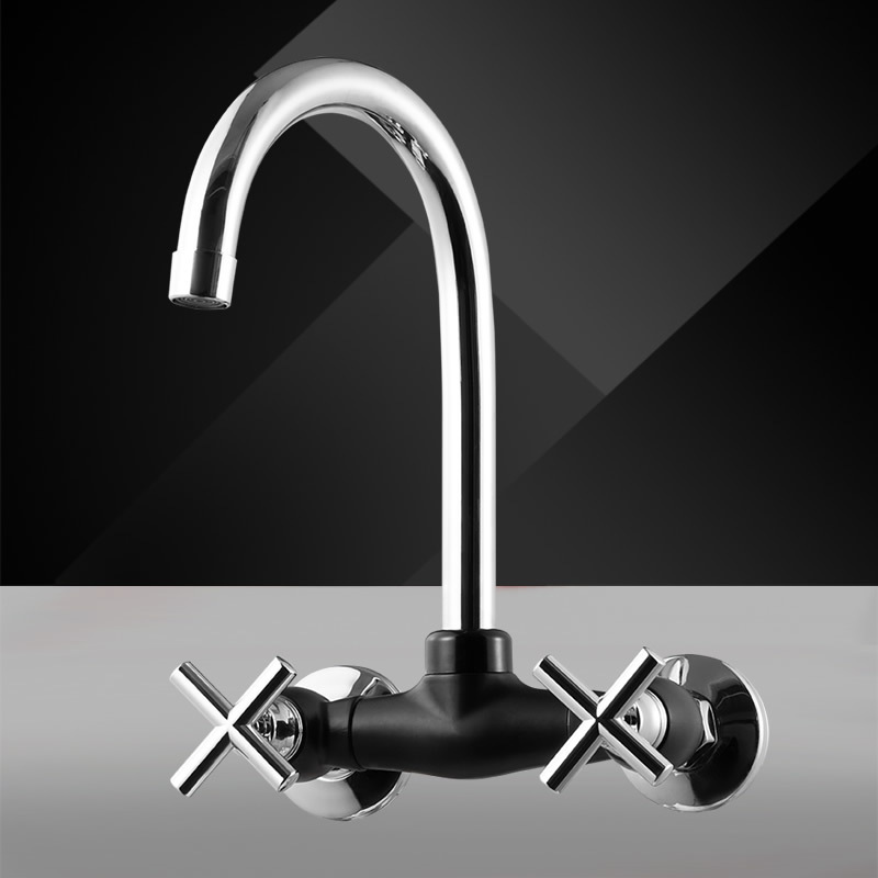 wall mounted double handle cold and hot water mix plastic faucet