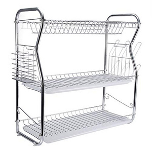 Utensil Holder Drain Board Large Capacity Stainless Steel Kitchen Plate Rack Drying 3 Tier Dish Drainer Drying Rack