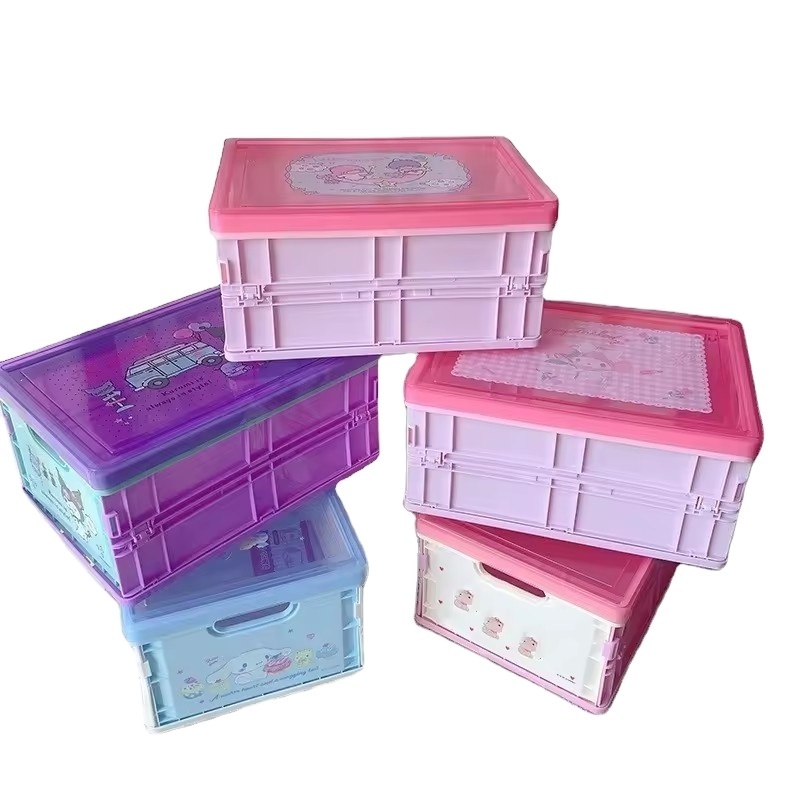 Cinnamoroll Large capacity storage box Kuromi Portable plastic folding storage box Desktop with lid Dustproof utility box