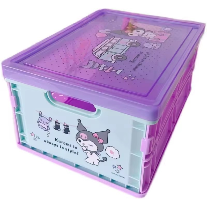 Cinnamoroll Large capacity storage box Kuromi Portable plastic folding storage box Desktop with lid Dustproof utility box